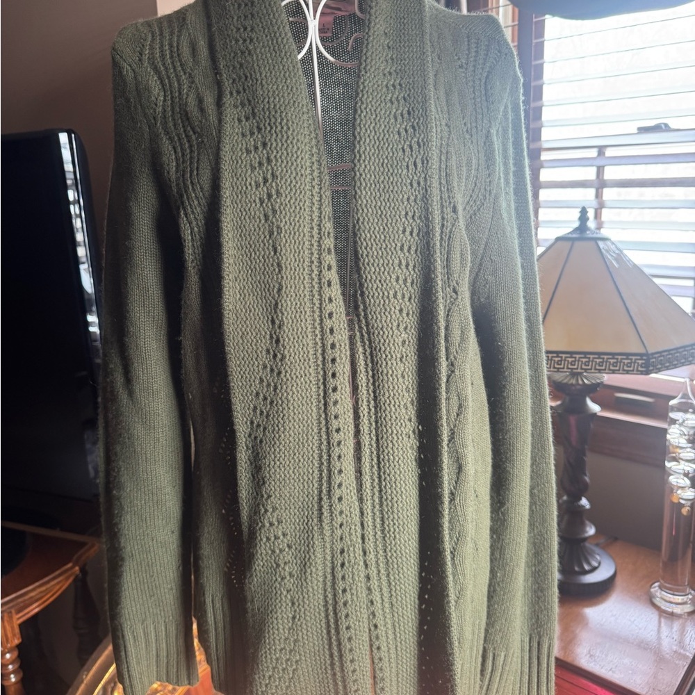 Talbots Forest Green Cable Knit Cardigan